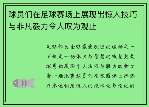 球员们在足球赛场上展现出惊人技巧与非凡毅力令人叹为观止